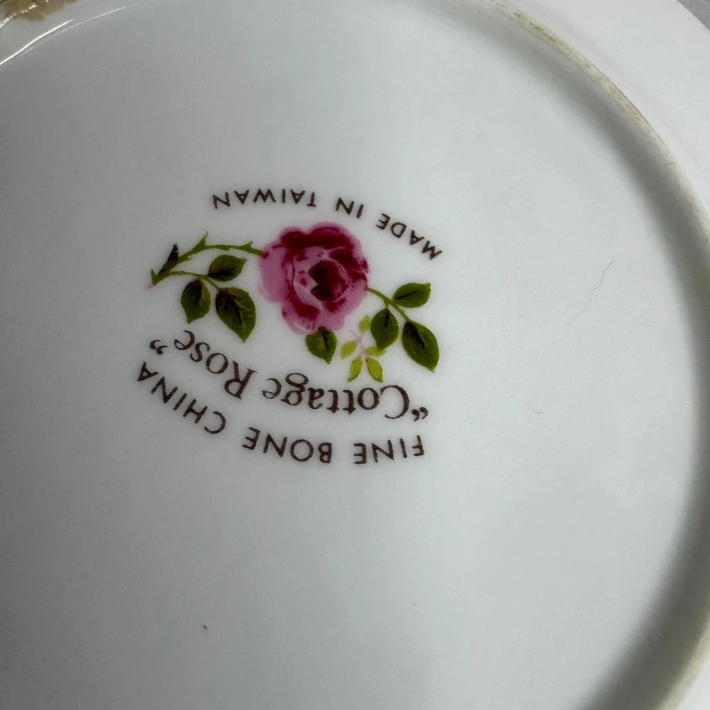 Cottage‎ Rose Fine Bone China Jam Honey Pot with Lid and Saucer Floral Taiwan